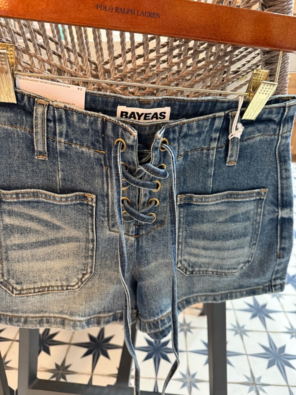 Bayeas Short Denim Shorts with lace up waist